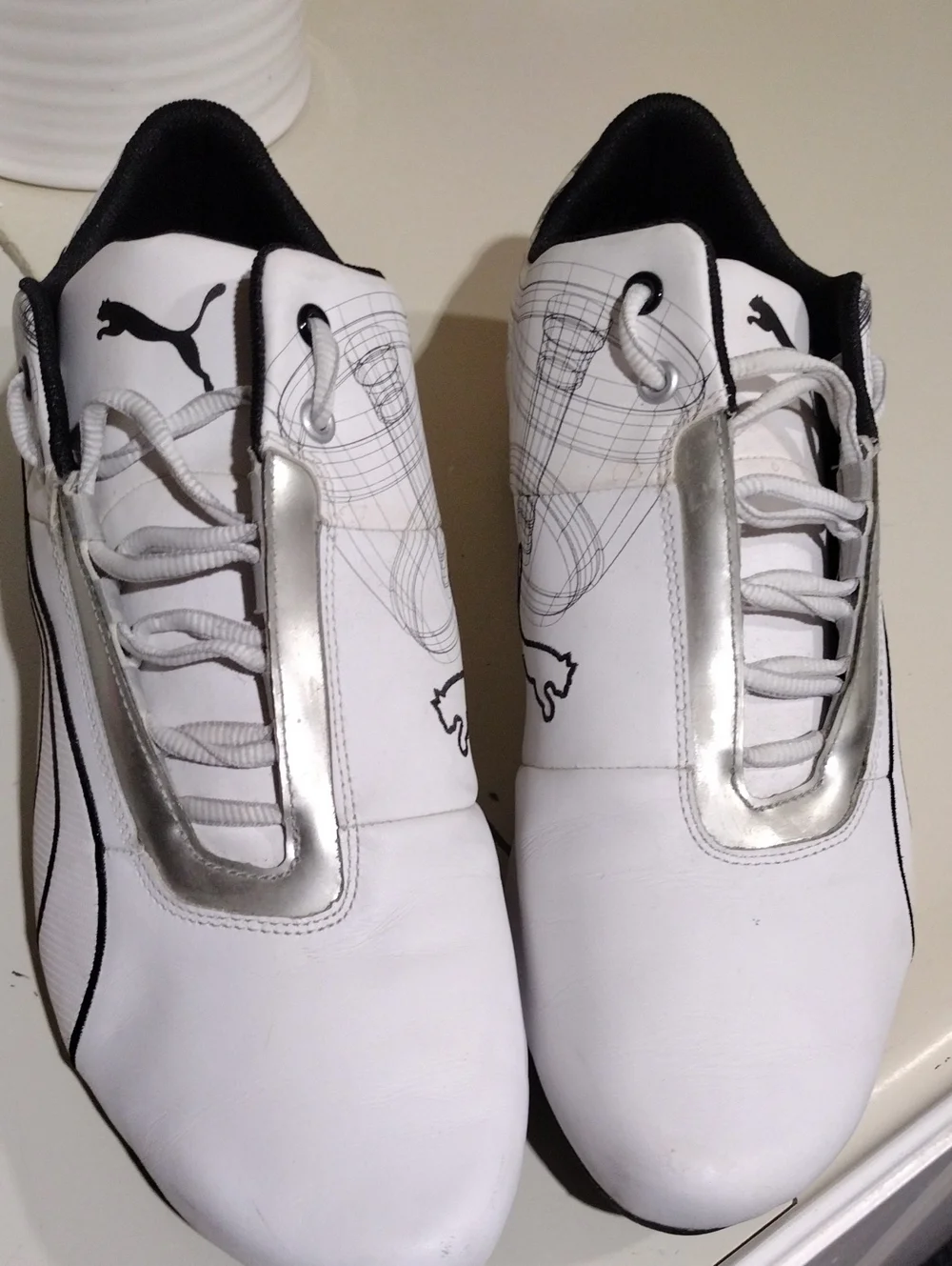 Men's Puma Future Cat S1 White Sneakers with Black Logos and Graphic Details